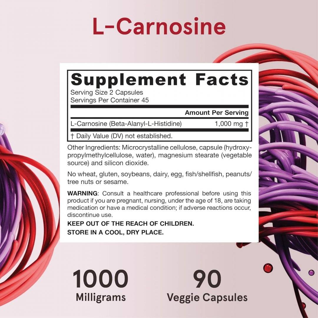 L-Carnosina, Protectie Glicatie, L-Carnosine, 90 capsule, Jarrow Formulas