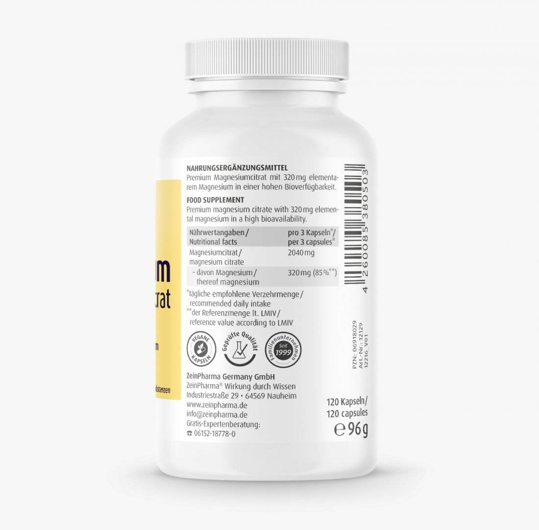 Magneziu Citrat, 120 Capsule, 680 mg per portie, Zein Pharma