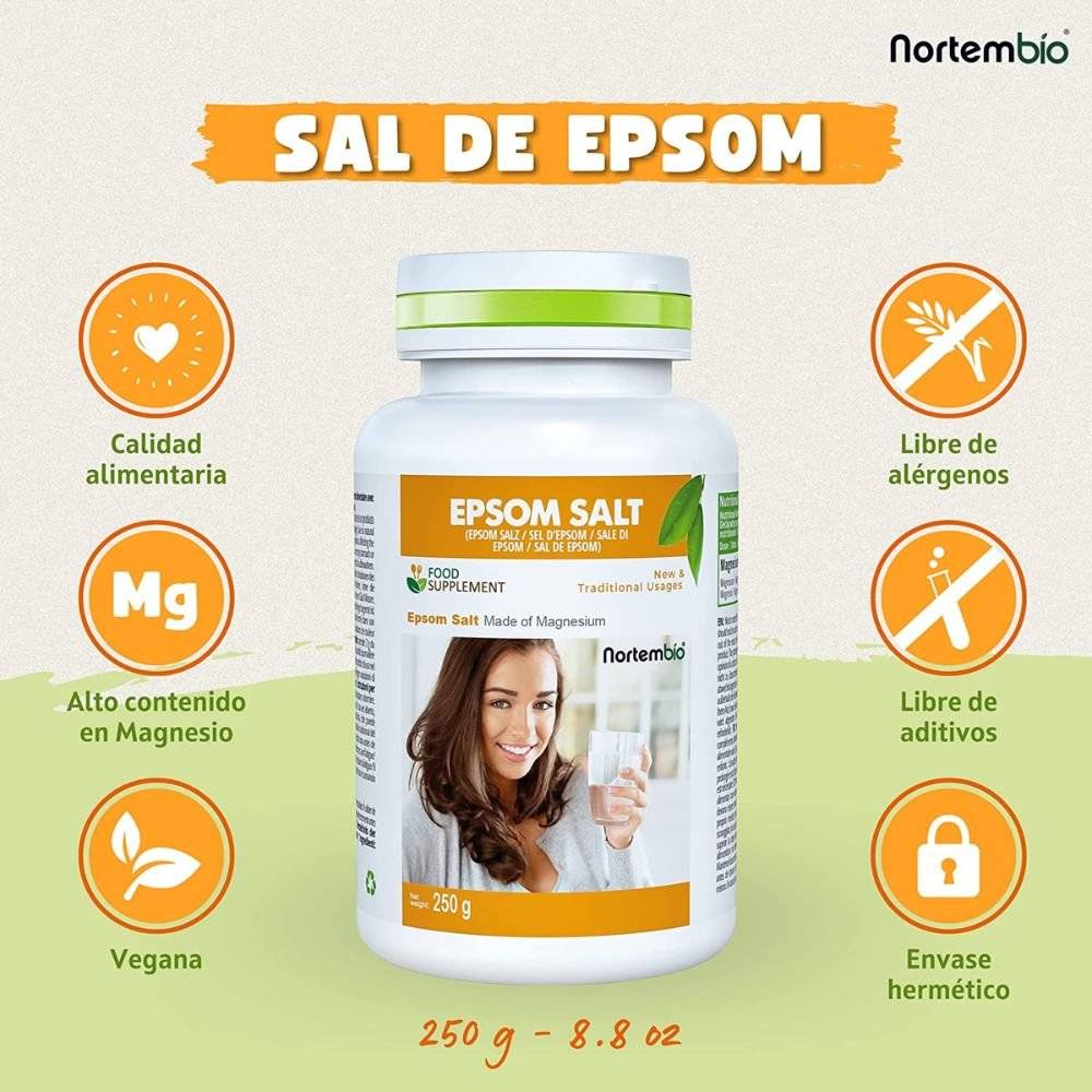 Magneziu, Sare de Magneziu Alimentar, Epsom Salt, 250 grame. Nortembio