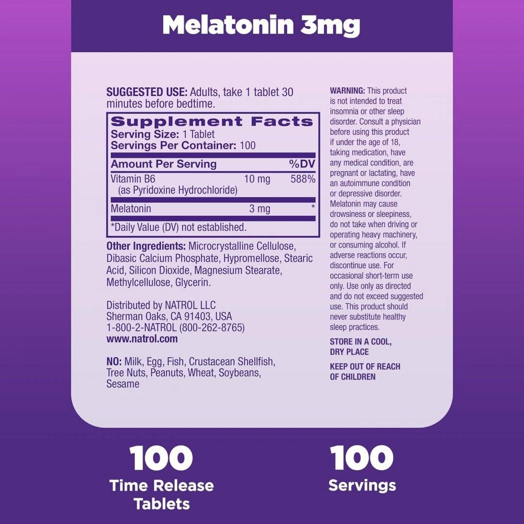 Melatonina cu  Eliberare Prelungita, 3 mg, 100 tablete, Natrol