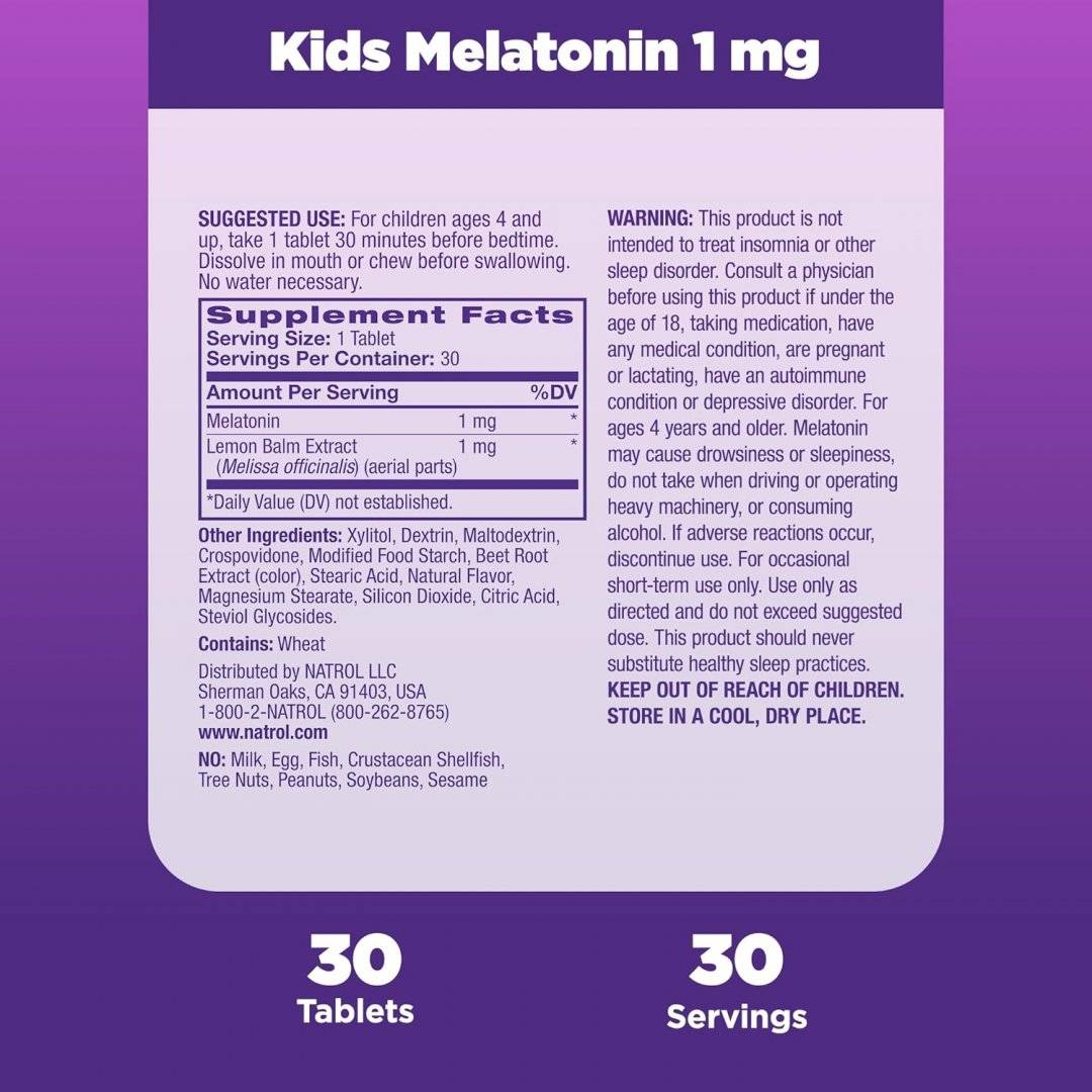 Melatonina pentru Copii cu Dizolvare Rapida, 1 mg, 30 comprimate, Aroma Capsuni, Natrol