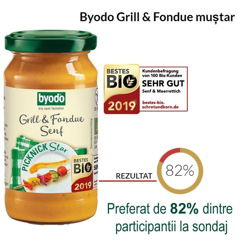 Mustar pentru gratar si fondue, fara gluten bio Byodo, 200ml