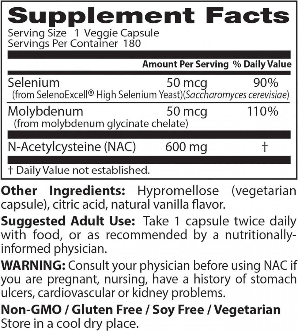 NAC N-acetil-L-cisteina 600 mg cu Selenium si Molybdenum, 180 caps, Doctor's Best