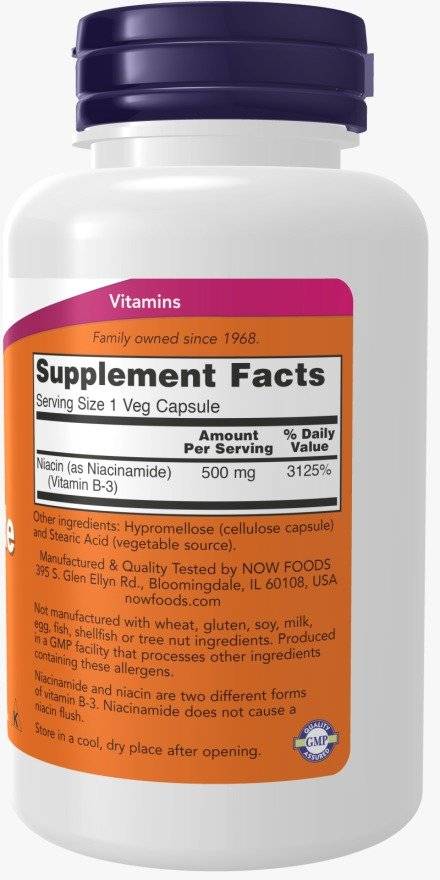 Niacinamida Vitamina B3, 500 mg, 100 capsule, Now Foods