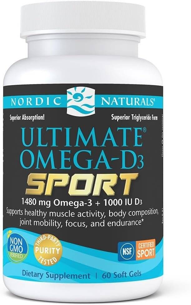 Omega 3 si D3, Ultimate Sport Testat pentru Sportivi. 1480 mg, 60 capsule, Nordic Naturals