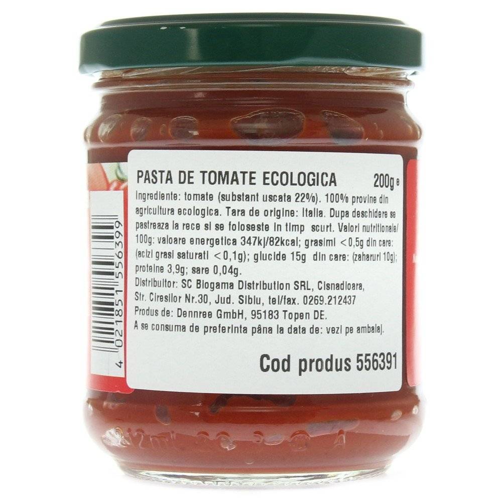 Pasta de tomate 22% substanta uscata bio Dennree, 200g