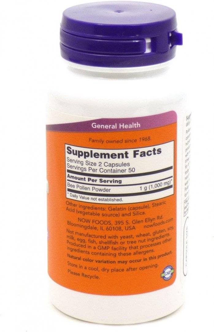 Polen de Albine, Bee Pollen, 500mg, 100 capsule, Now Foods