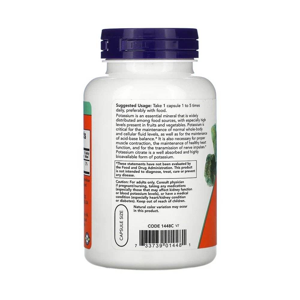 Potasiu Citrat 180 capsule, 99 mg, Now Foods