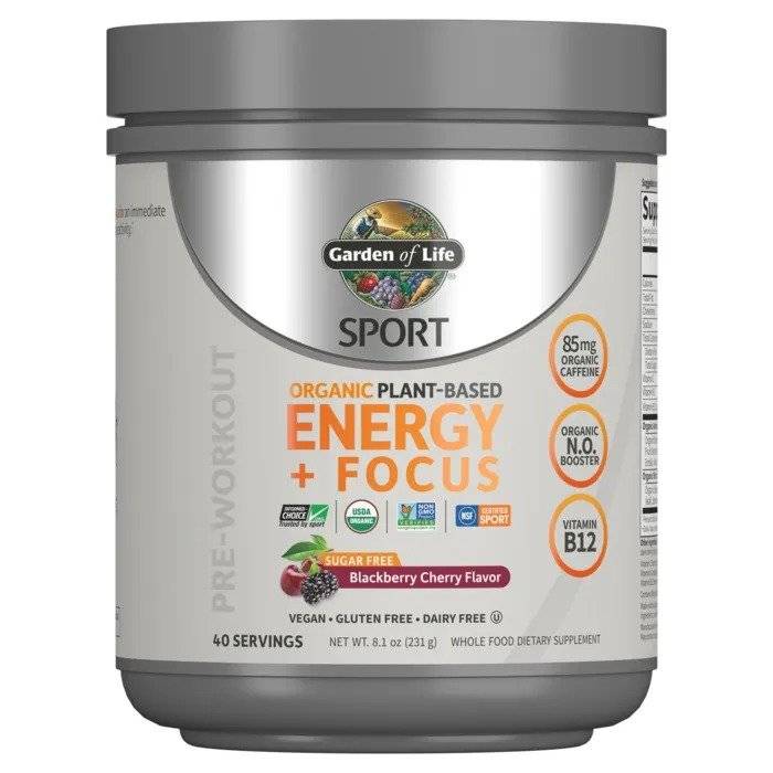 Pre WorkOut Organic Energy + Focus Fara Zahar, Blackberry Cherry, 231g, Garden of Life