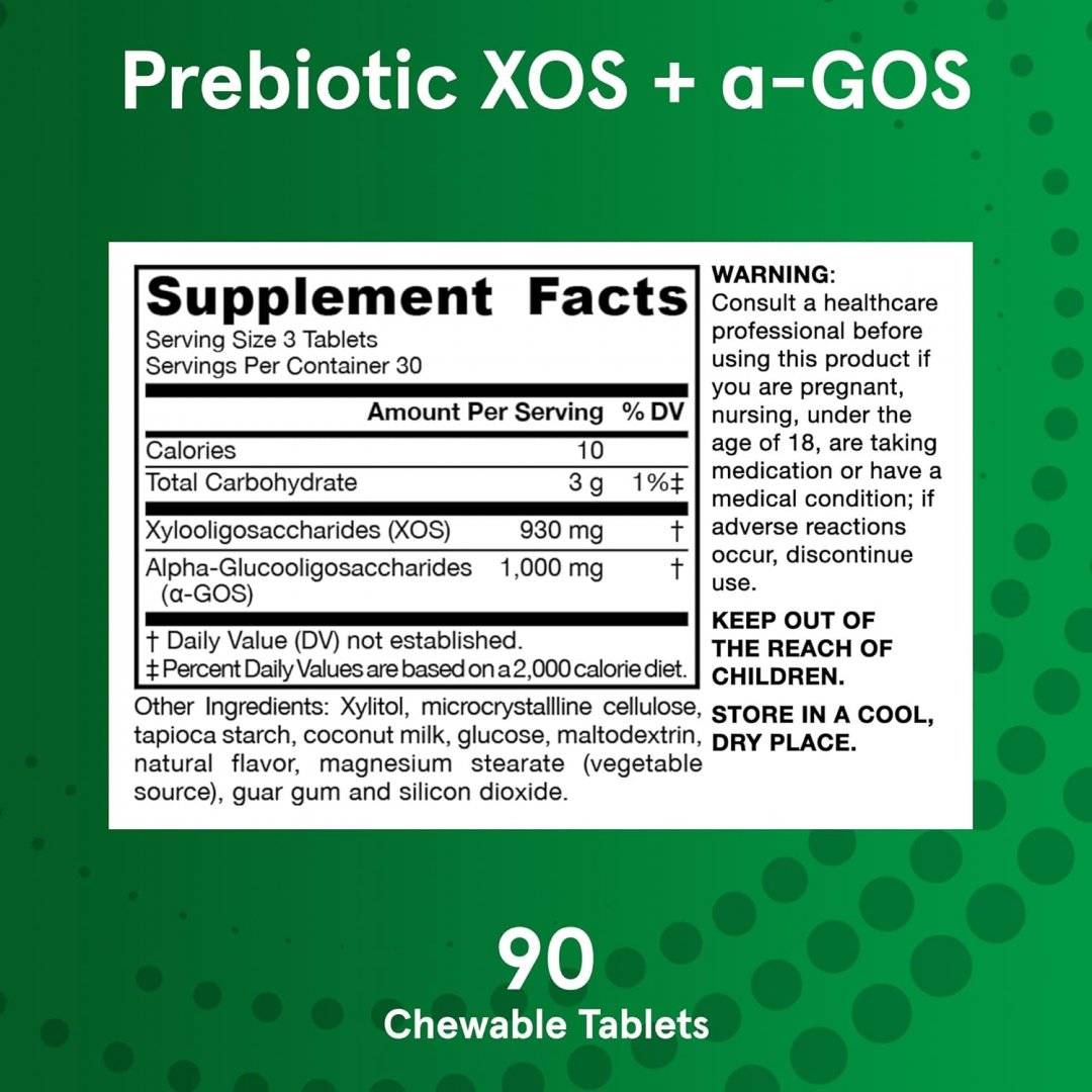 Prebiotic cu Xilo-oligozaharide si α-Galacto-oligozaharidel, 90 tablete masticabile, Jarrow Formulas