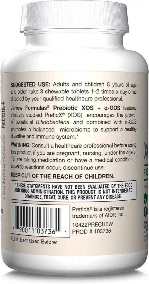 Prebiotic cu Xilo-oligozaharide si α-Galacto-oligozaharidel, 90 tablete masticabile, Jarrow Formulas