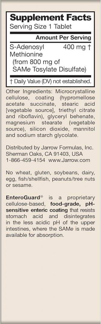 SAMe 400 (S-Adenozilmetionina) 400 miligrame, 30 capsule, Jarrow Formulas