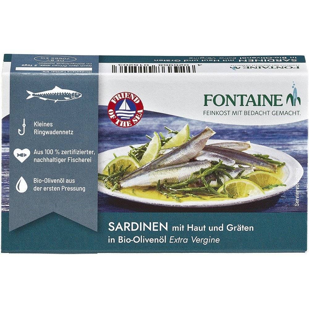 Sardine in ulei bio de masline Fontaine, 120g