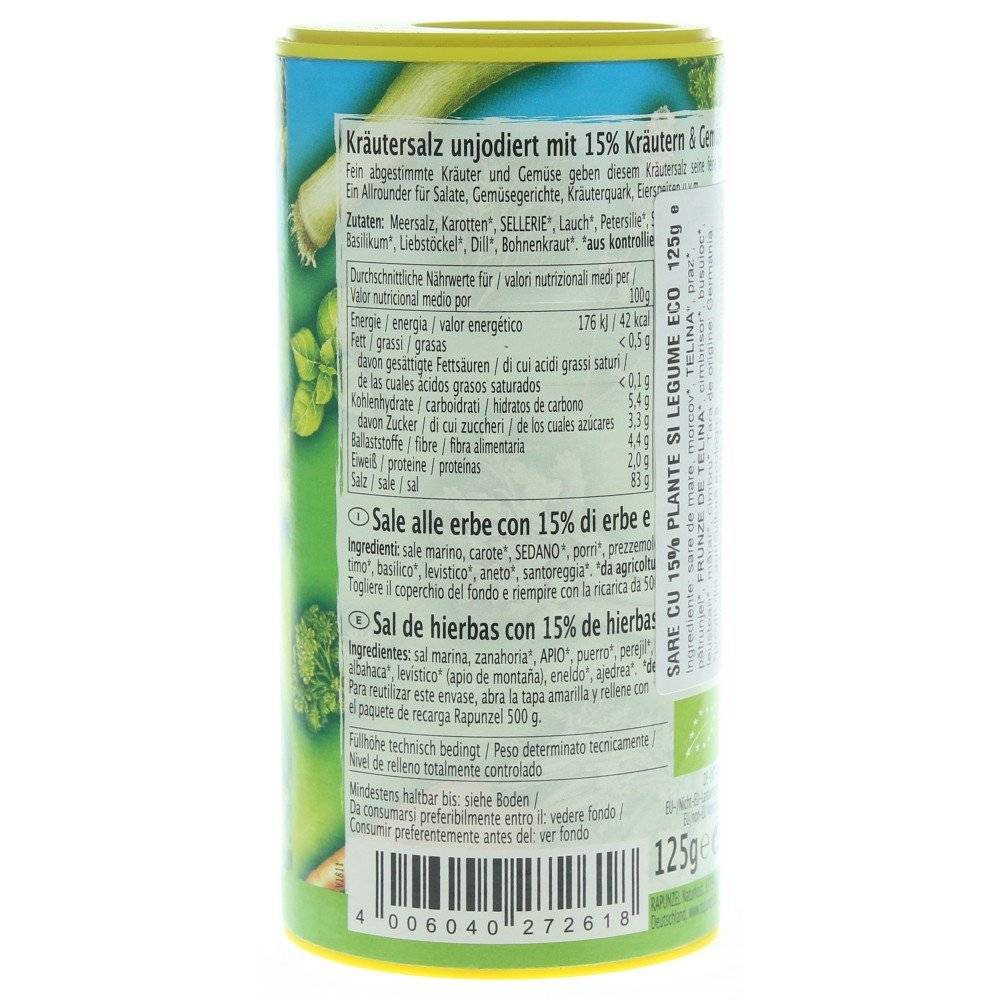 Sare Neiodata cu 15% Ierburi si Legume BIO Rapunzel, 125g