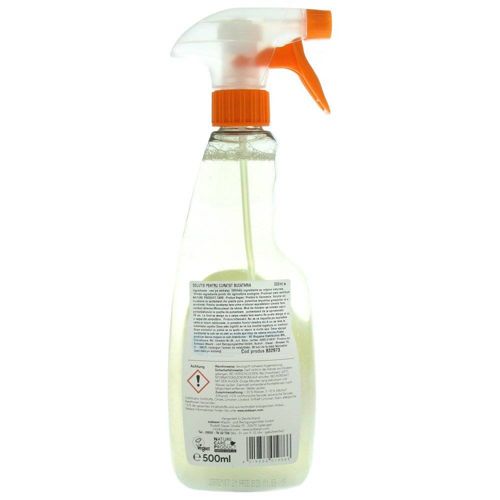 Solutie cu pulverizator pentru curatat bucataria Sodasan, 500ml