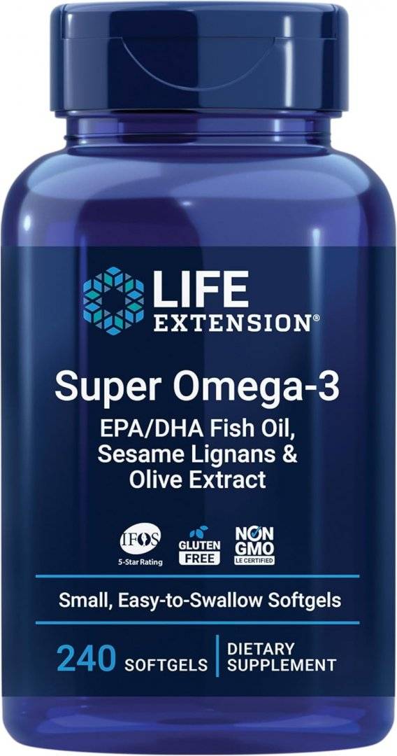 Super Omega 3 EPA/DHA, cu Lignani din Susan si Extract de Masline, 240 capsule, Life Extension