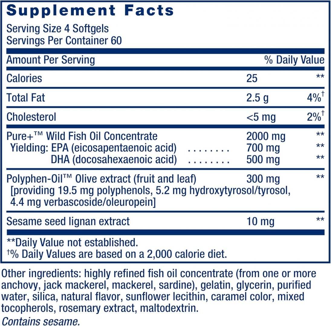 Super Omega 3 EPA/DHA, cu Lignani din Susan si Extract de Masline, 240 capsule, Life Extension