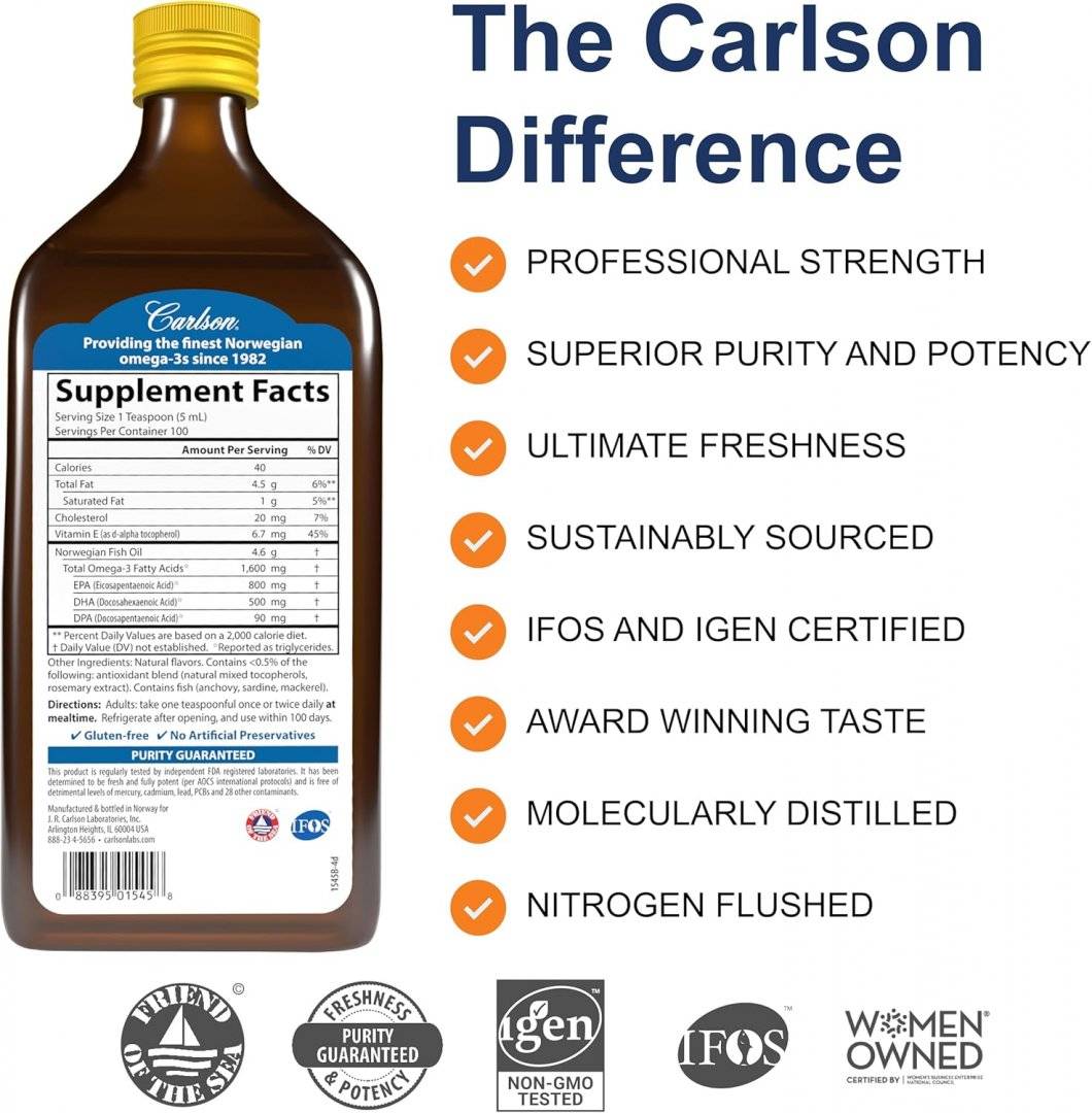 The Very Finest Fish Oil, Wild Caught, Natural Lemon, 500 ml, Carlson Labs