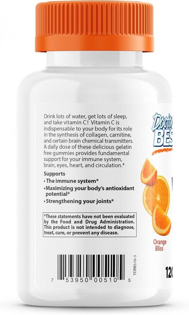 Vitamina C Drajeuri Gumate cu Aroma de Portocale, Fara Fructoza, 250 mg, 120 cps, Doctor's Best