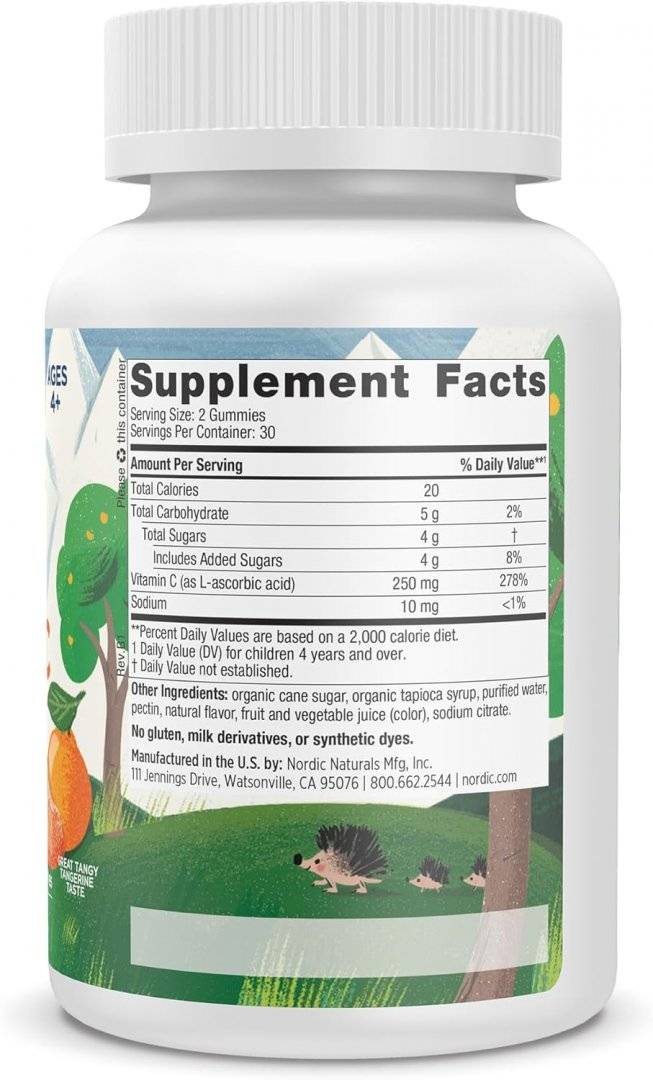 Vitamina C Gumata pentru Copii, Organic, Eticheta Curata, 60 jeleuri, 250 mg portie, Nordic Naturals