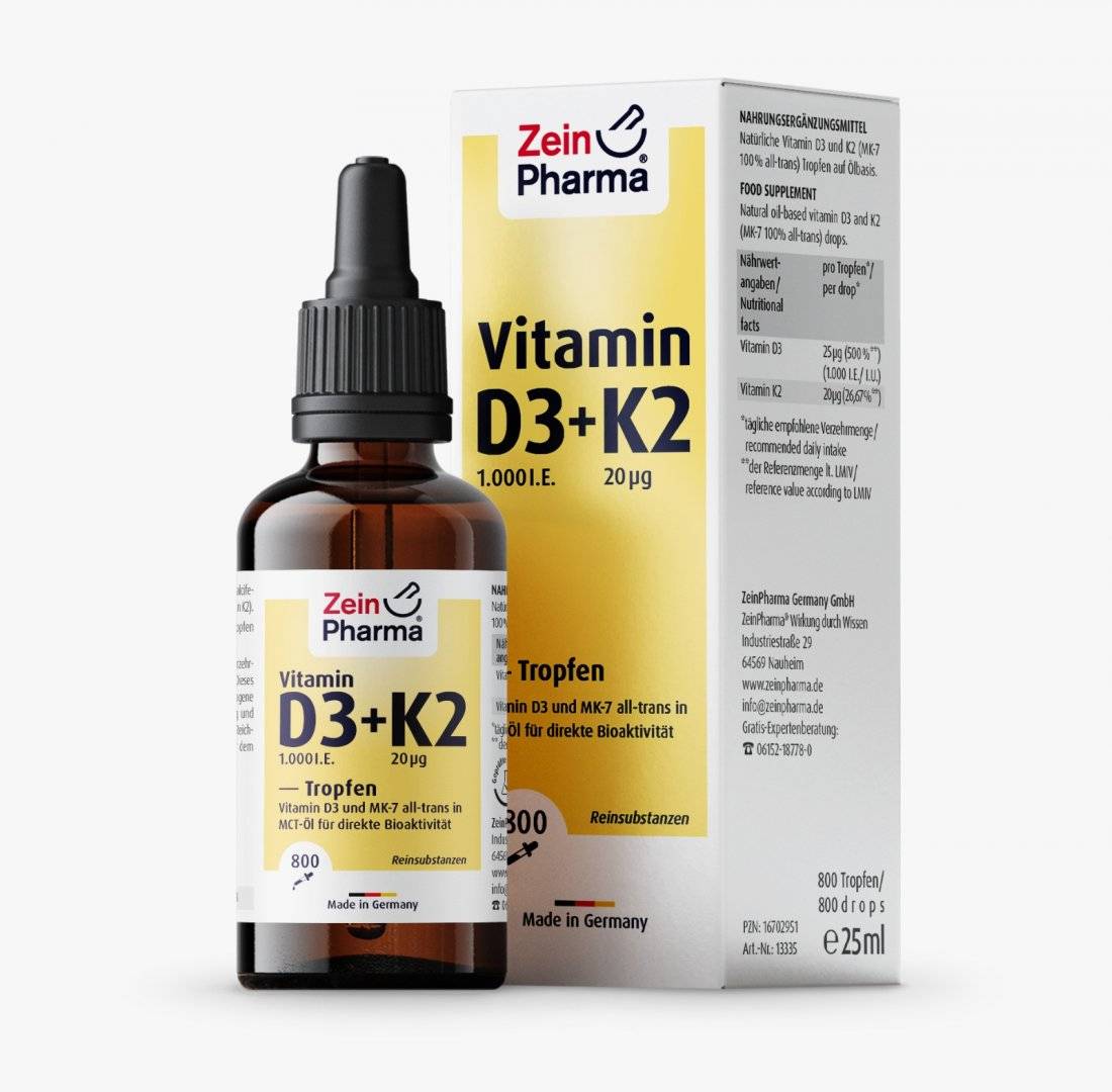 Vitamina D3 + K2 25 ml, 1000 UI picatura, 800 picaturi, Zein Pharma