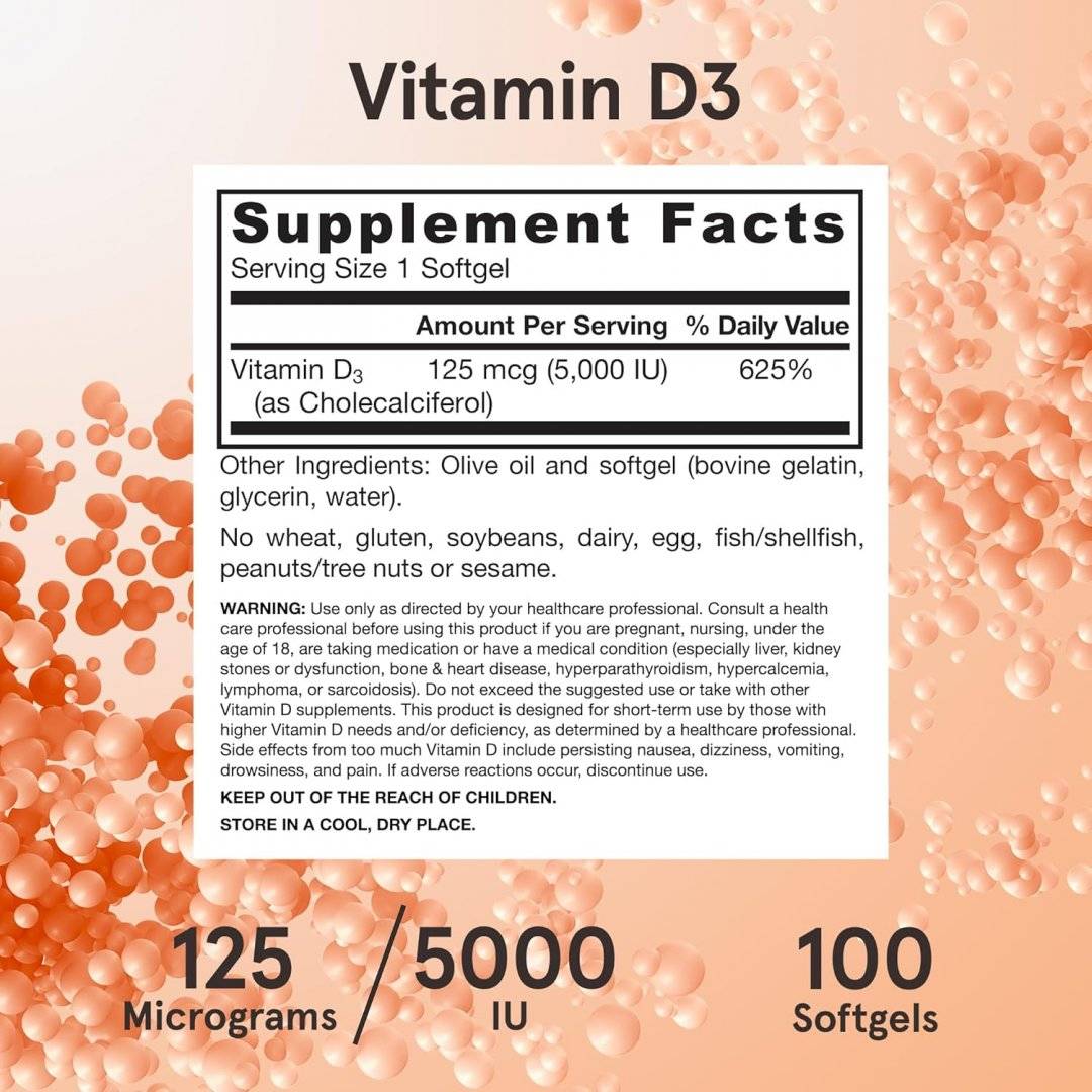 Vitamina D3 5000 UI, 100 capsule, Jarrow Formulas