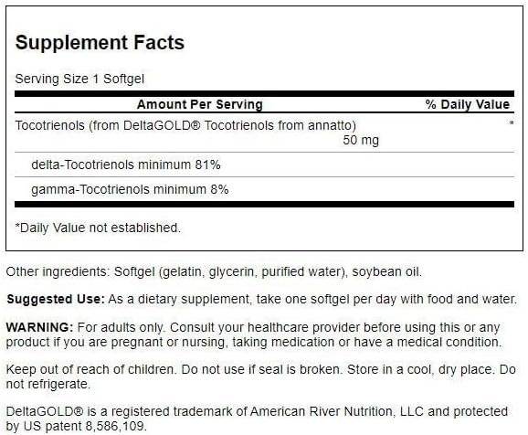 Vitamina E Naturala, Tocotrienol, 50 mg, 60 capsule, Swanson