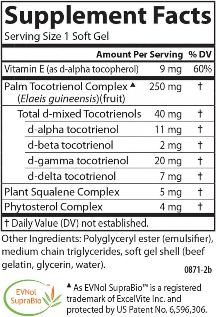 Vitamina E, Tocotrienol Tocomin SupraBio, 250 mg, 60 capsule, Carlson Labs