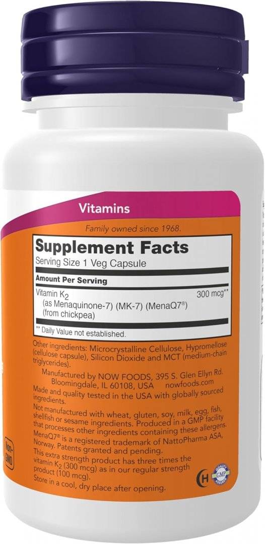 Vitamina K2 MK7, 300 mcg, 60 capsule, Now Foods