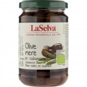 Masline negre cu samburi in saramura bio LaSelva, 310g